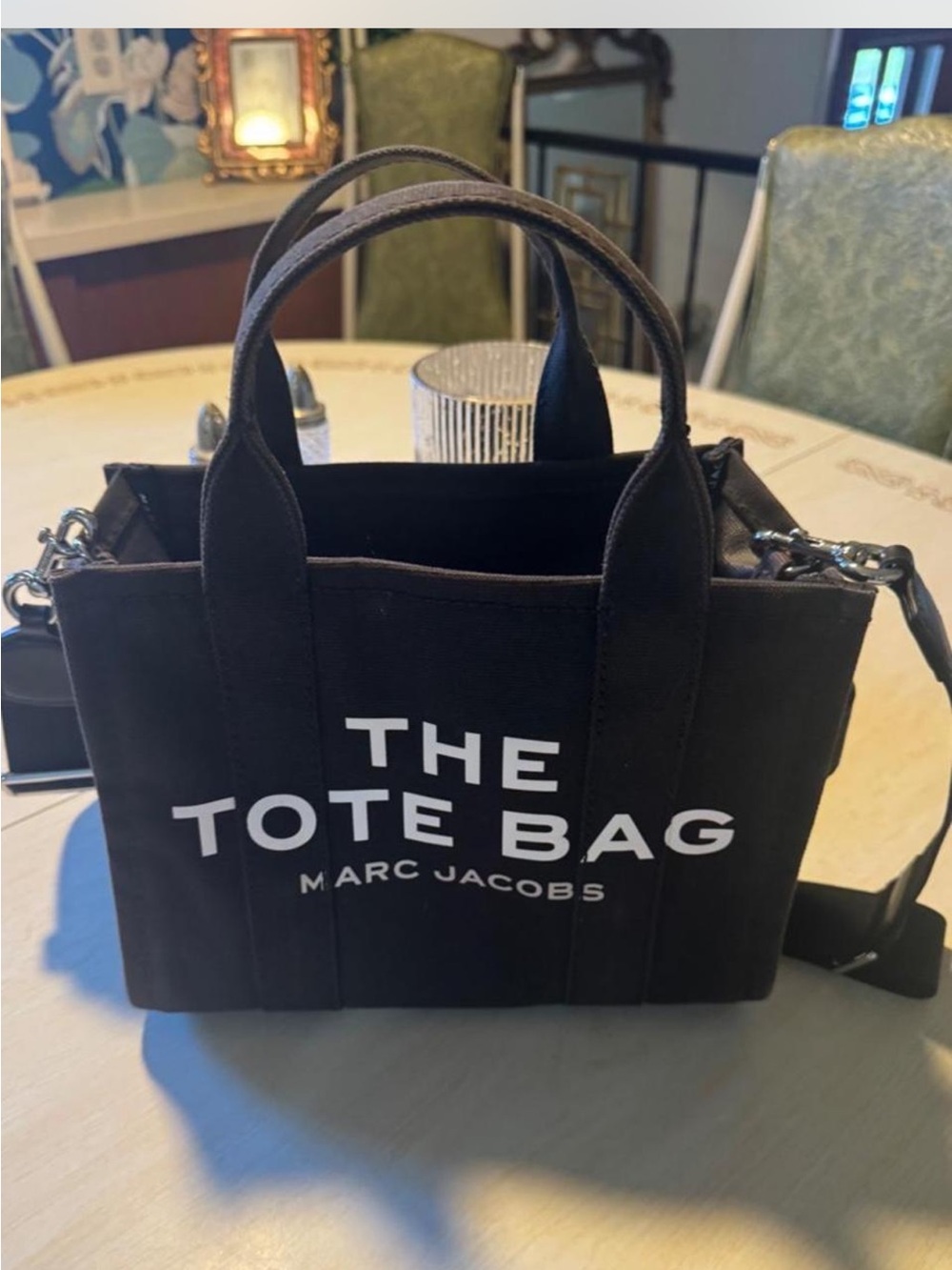 Marc Jacobs Black Canvas 'The Tote Bag' with White Logo